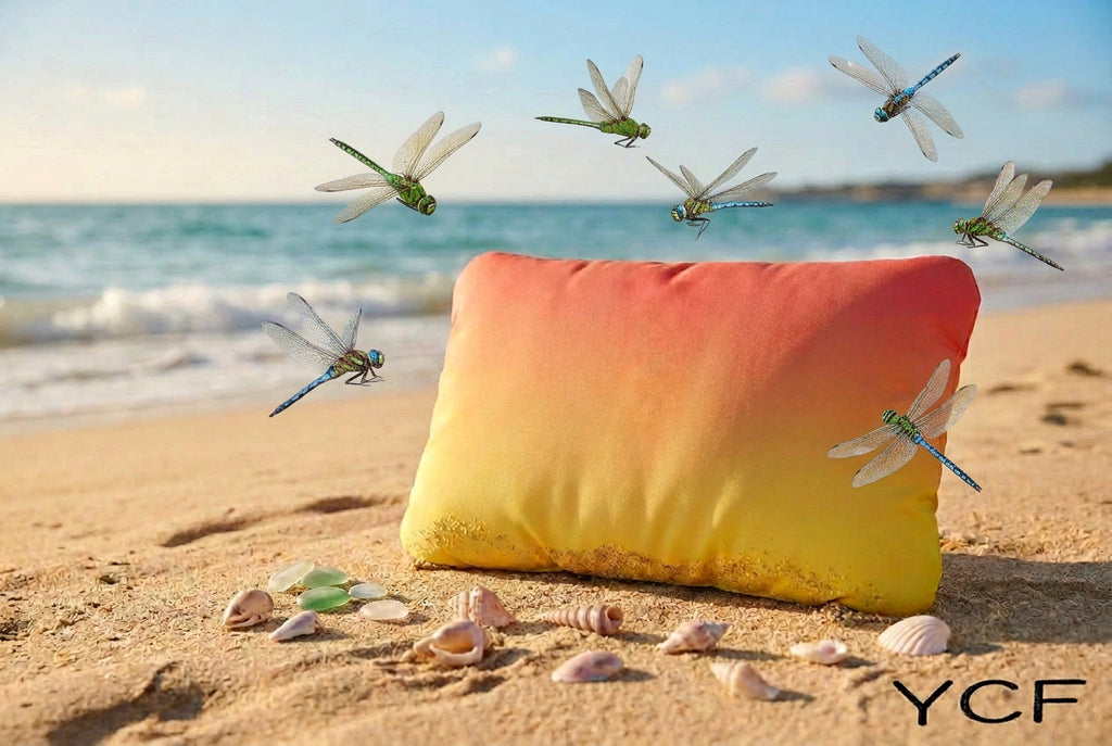 A rectangular zippered pouch or clutch with a soft suede-like texture, featuring a yellow-to-orange gradient color design, shown on a plain light background.