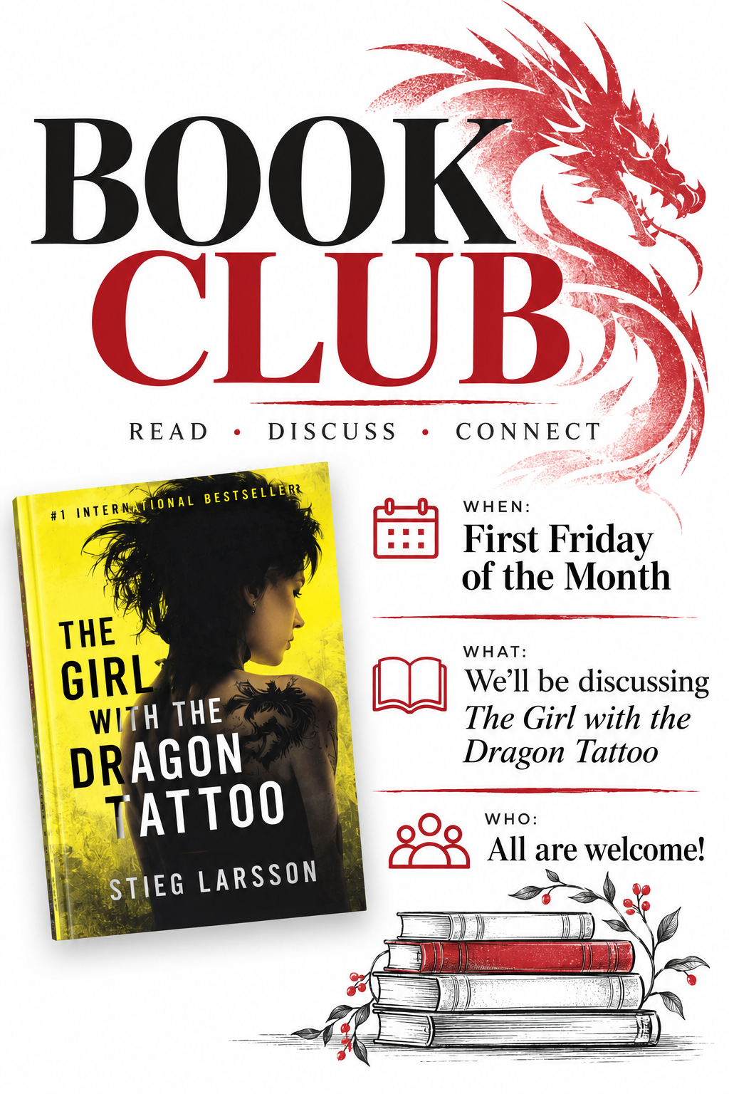 Yellow City Fibers Book Club this Month Girl with the Dragon Tattoo