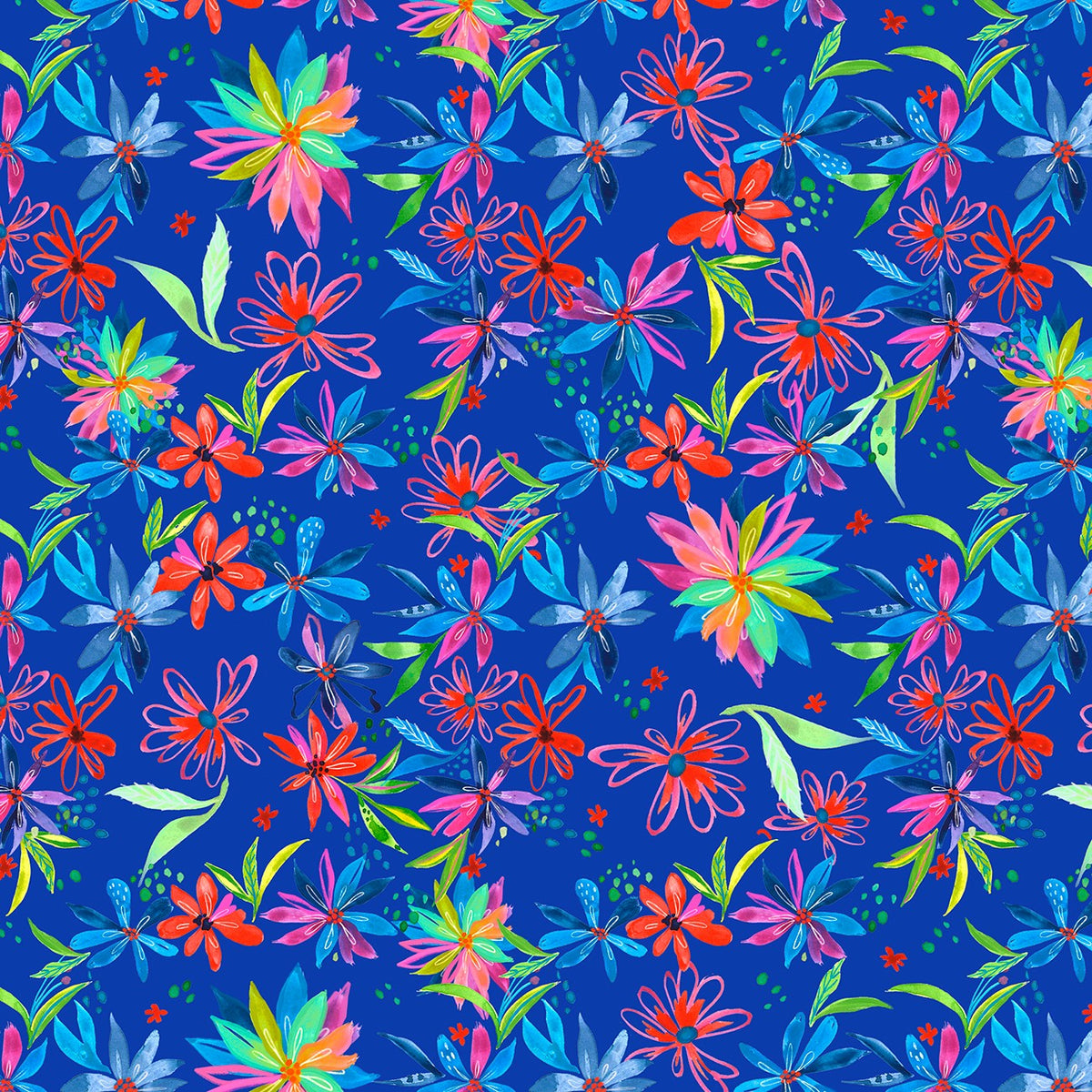 Dark Blue Let's Mahj Colorful Floral