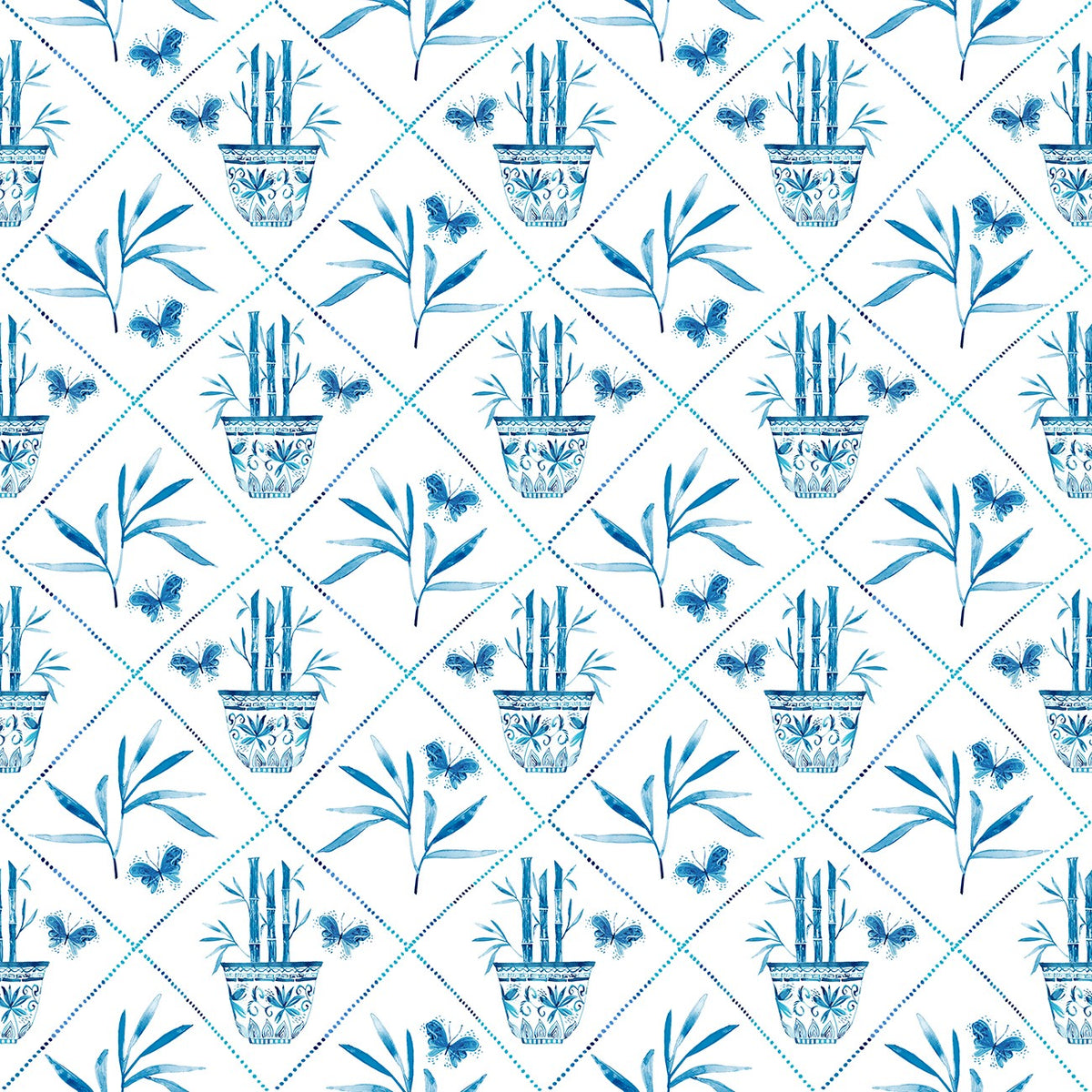 White/Blue Let's Mahj Bamboo Diamonds