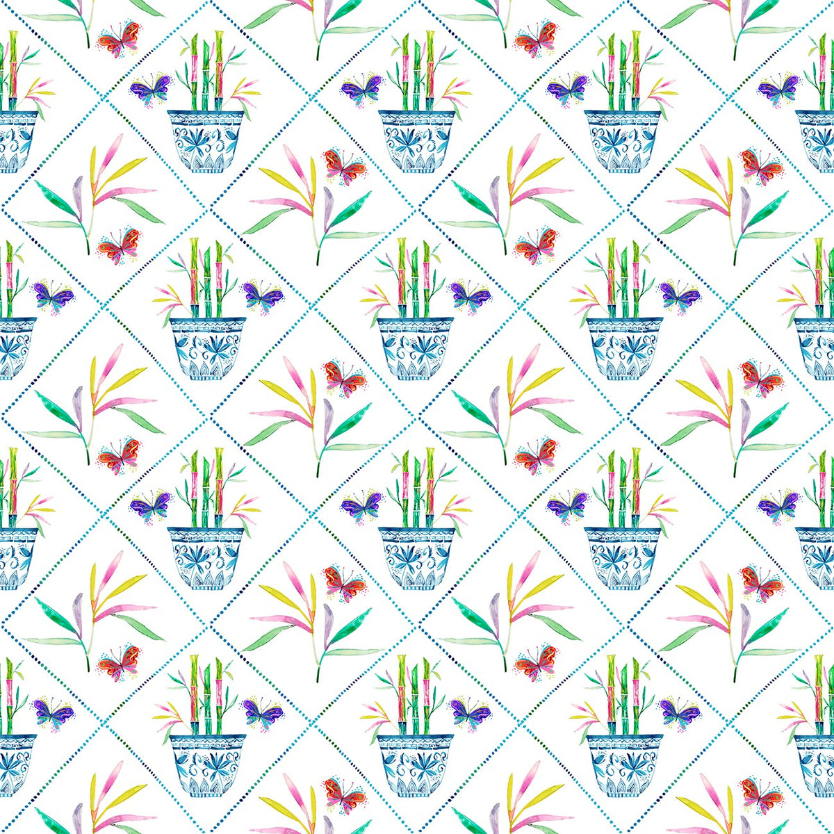 White/Multi Let's Mahj Bamboo Diamonds