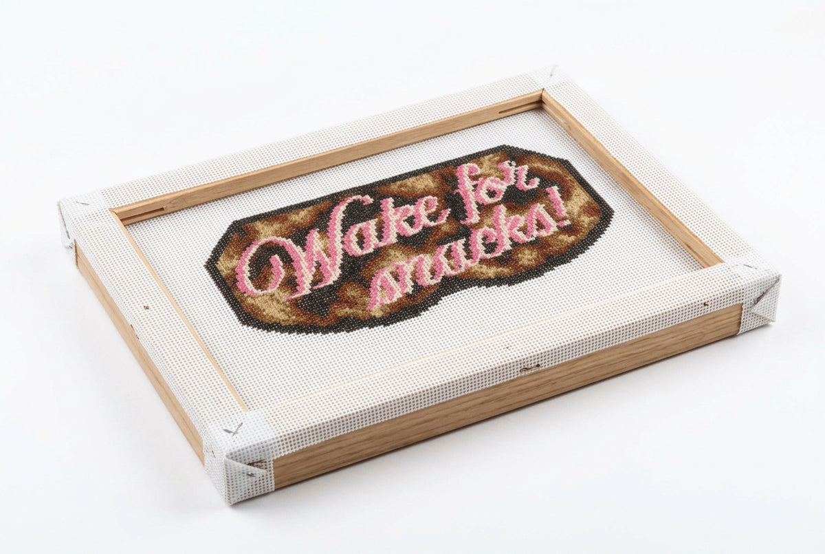 "WAKE FOR SNACKS" CLUTCH INSERT NEEDLEPOINT CANVAS