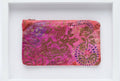 A rectangular zippered pouch with a vibrant pink and brown floral damask pattern.